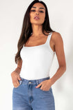 Helena White Scoop Neck Slinky Bodysuit