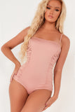 Helene Blush Slinky Ruched Bodysuit