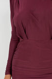 Hilda Plum Highneck Long Sleeve Ruched Dress