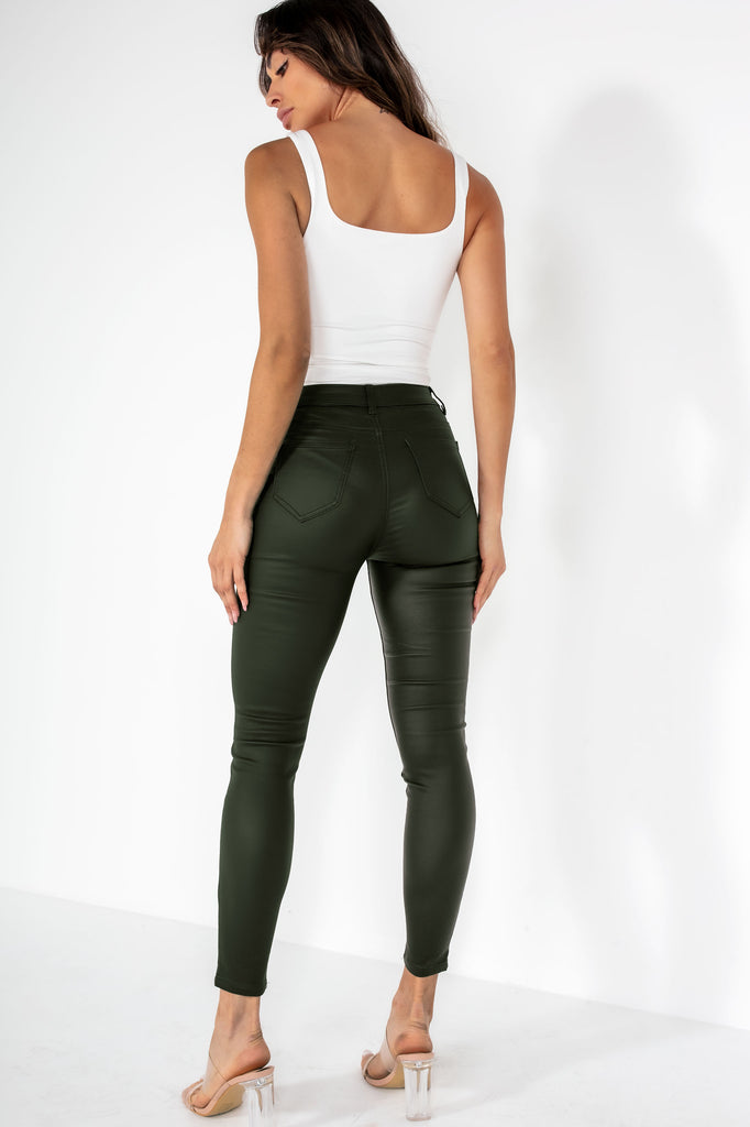 Hunter Khaki Faux Leather High Waist Jeans