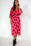 India Pink and Red Rose Print Midi Dress