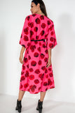 India Pink and Red Rose Print Midi Dress