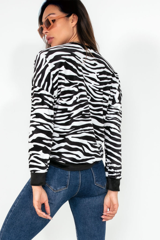 Janis Monochrome Zebra Print Velour Sweater