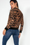 Janis Tan Zebra Print Velour Sweater