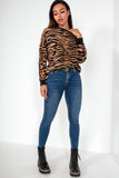 Janis Tan Zebra Print Velour Sweater