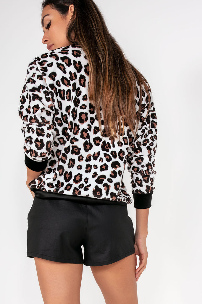 Janis White Leopard Print Velour Sweater