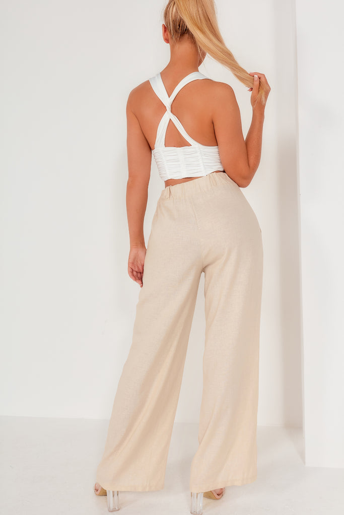 Jude Sand Linen High Waist Trousers