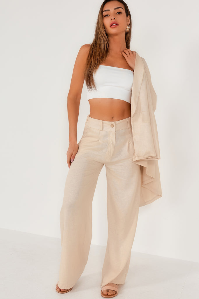 Jude Stone Linen High Waist Trousers