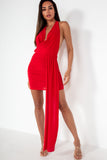 Julia Red Slinky Draped Detail Dress