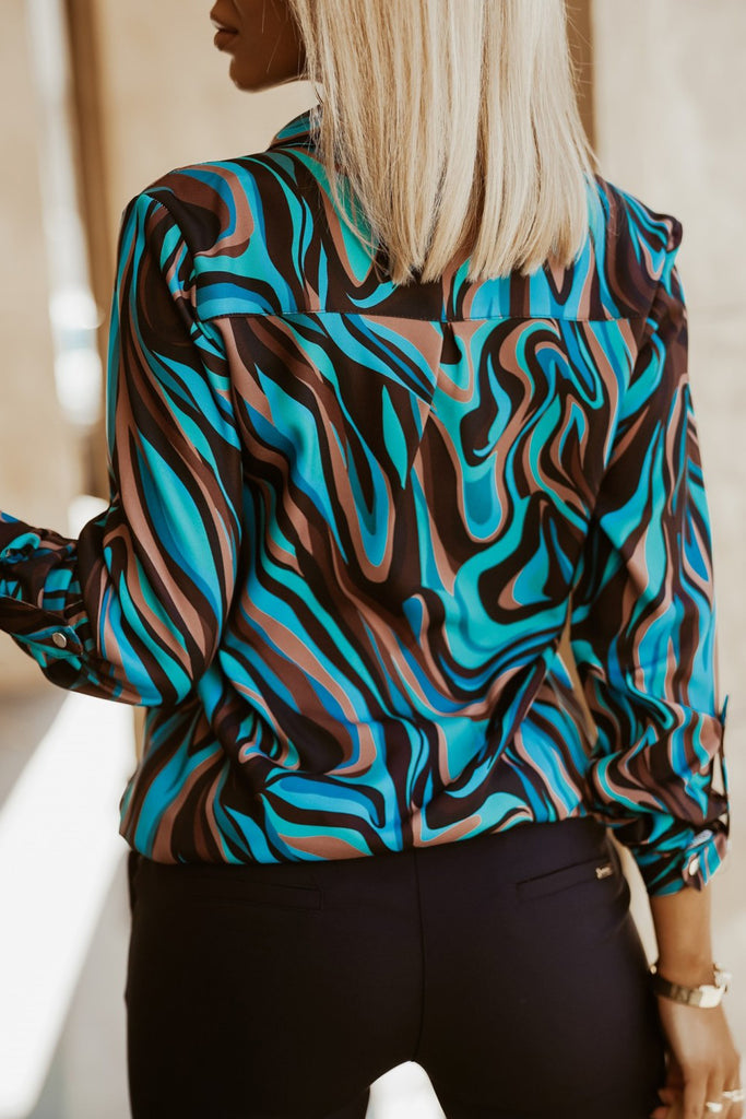 Juliana Teal Swirl Print Shirt