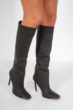 Julie Black PU Knee High Boots