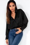 Kacey Black Sateen Wrap over Blouse