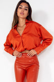 Kacey Orange Sateen Wrap over Blouse