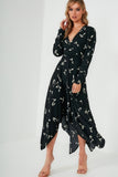 Kerry Black Printed Handkerchief Midi Dress