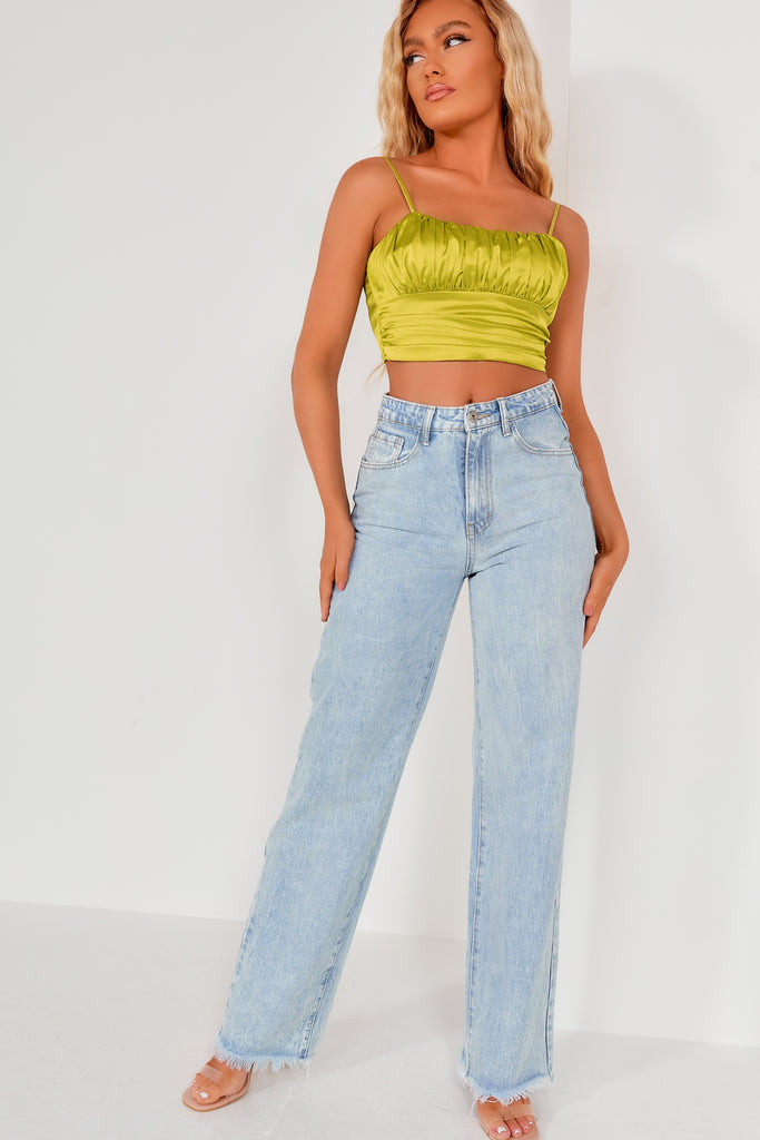 Kessie Lime Satin Crop Top