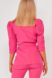 Lana Fuchsia Puff Sleeve Belted Blazer