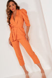 Lana Orange Puff Sleeve Belted Blazer
