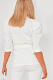 Lana White Puff Sleeve Belted Blazer
