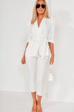 Lana White Puff Sleeve Belted Blazer