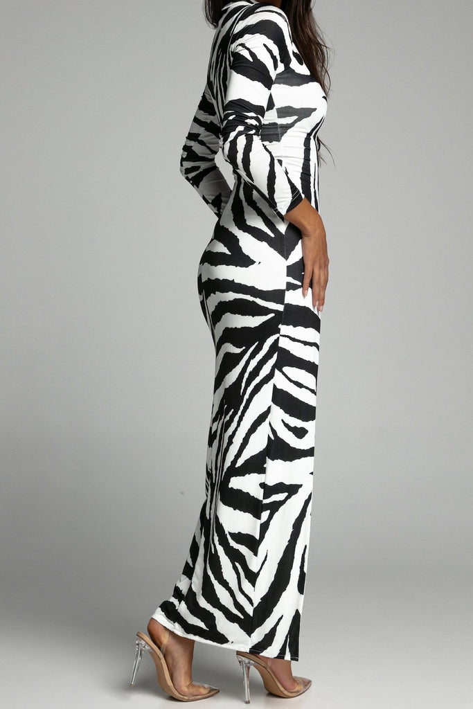 Larissa Monochrome Zebra Print Maxi Dress
