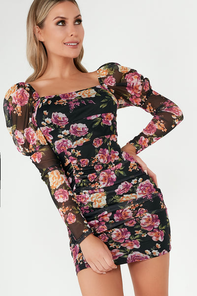 black rose print dress