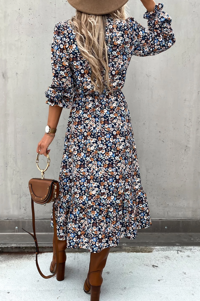 Lauren Tan and Black Floral Midi Dress