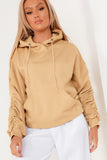 Linda Camel Ruched Sleeve Hoodie