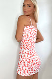 Loretta Cherry Print Ruched Mini Dress