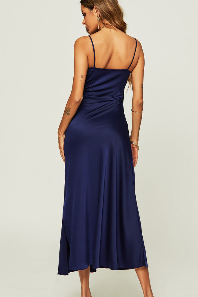 Mabel Navy Satin Midi Dress