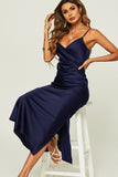 Mabel Navy Satin Midi Dress