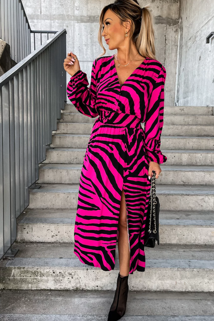 Maddy Fuchsia Animal Print Midi Dress