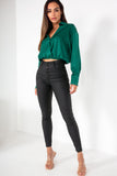 Mairead Black Wax Button Front Jeans