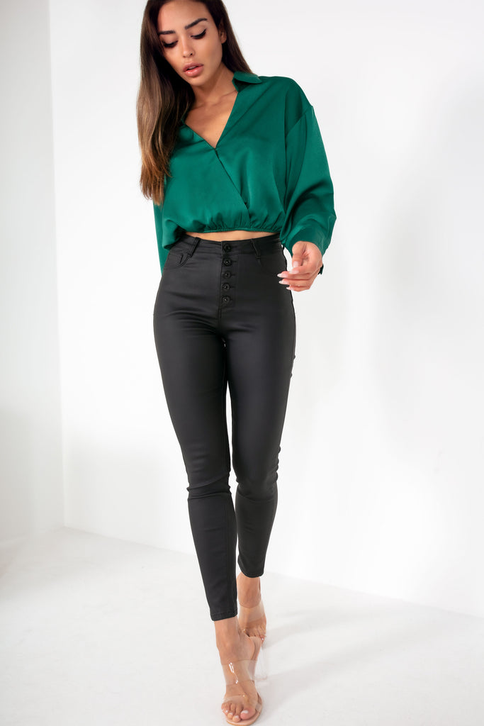 Mairead Black Wax Button Front Jeans