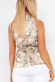 Marge Stone Printed High Neck Belted Top