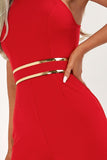Marie Red Racer Neck Belted Jumpsuit