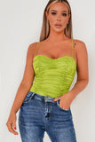 Marnie Lime Green Ruched Slinky Bustier Bodysuit