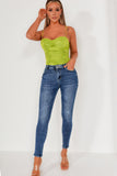 Marnie Lime Green Ruched Slinky Bustier Bodysuit