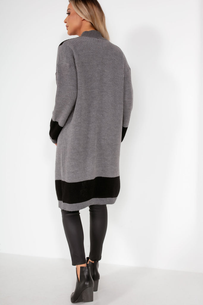 Martha Black and Grey Striped Knit Cardigan