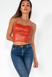 Melody Orange Faux Leather Corset Top