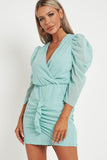 Nalani Duck Egg Chiffon Frill Front Dress