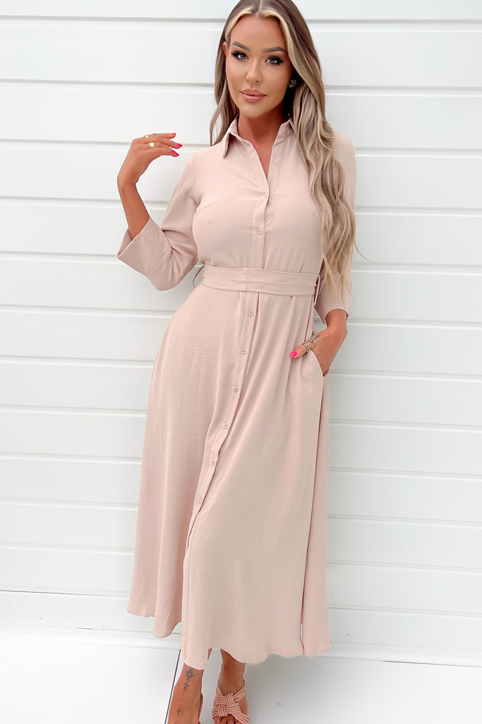 Nash Nude Maxi Shirt Dress