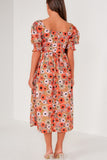 Nelli Orange Floral Midi Dress