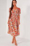 Nelli Orange Floral Midi Dress