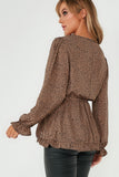 Nessa Camel Leopard Print Frill Wrap Top