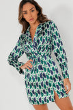 Neveah Green Satin Printed Shirt Dress