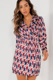 Neveah Red and Navy Satin Printed Shirt Dress