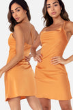 Nicole Orange Satin Cowl Neck Dress