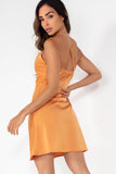 Nicole Orange Satin Cowl Neck Dress