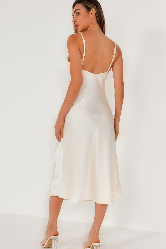 Nikola Cream Satin Midi Dress