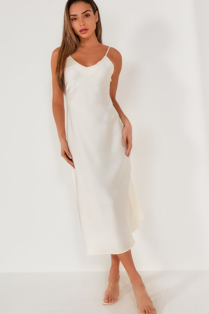 Nikola Cream Satin Midi Dress